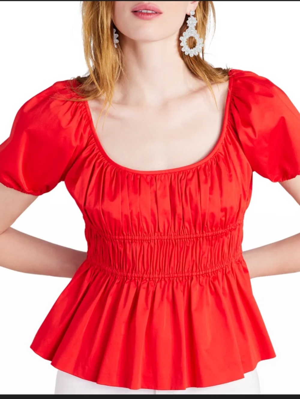 kate spade Red Smocked Peplum Blouse